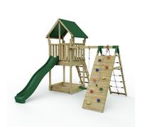Rebo Wooden Climbing Frame with Play Tower & Slide - M1 Wychwood Climbing Wall in Brown Rebo Brown