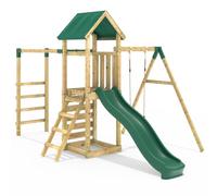 OutdoorToys Wooden Climbing Frame with Single Swing, Monkey Bars & Slide - Arvon Green OutdoorToys Green