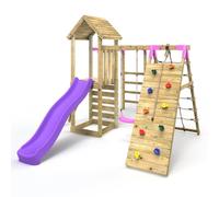 OutdoorToys Wooden Climbing Frame with Swing, Climbing Wall, Monkeybars & Slide - Carpathian Pink OutdoorToys Pink
