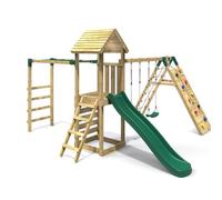 OutdoorToys Wooden Climbing Frame with Swing, Climbing Wall, Monkeybars & Slide - Dolomite Green OutdoorToys Green