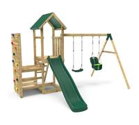 OutdoorToys Wooden Climbing Frame with Swing, Vertical Climbing Wall & Slide in Green OutdoorToys Green