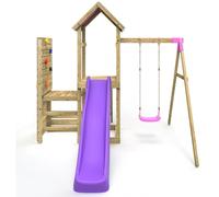 OutdoorToys Wooden Climbing Frame with Swing, Vertical Climbing Wall & Slide in Pink OutdoorToys Pink