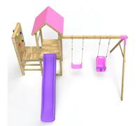 OutdoorToys Wooden Climbing Frame with Swing, Vertical Climbing Wall & Slide in Pink OutdoorToys Pink