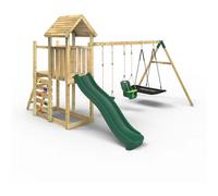 Rebo® Extended Tower Wooden Climbing Frame with Swings and Slide - Snowdon | OutdoorToys | Kids' Outdoor Wooden Garden Play Equipment, Children's Jungle Gym