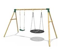 OutdoorToys Wooden Double Swing Set with Boat Swing Meteorite in Green OutdoorToys Green