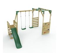 OutdoorToys Wooden Double Swing Set with Monkey Bars & Slide - Venus Green OutdoorToys Green