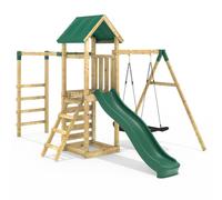 OutdoorToys Wooden Garden Climbing Frame with Single Swing, Monkey Bars & Slide for Kids - Cook Green OutdoorToys Green
