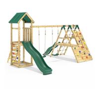 OutdoorToys Wooden Garden Climbing Frame with Swings, Up & Over Climbing Wall & Two Slides for Kids - Hayes Green OutdoorToys Green