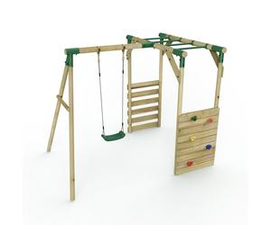 OutdoorToys Wooden Single Swing Set with Climbing Wall & Monkey Bars - Solar Green OutdoorToys Green