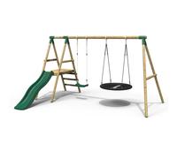 OutdoorToys Wooden Swing Set with Slide in Green OutdoorToys Green