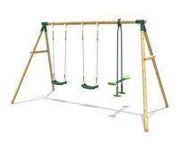 Rebo® Children's Wooden Garden Swing Set - Neptune | OutdoorToys | Pressure Treated Timber, Soft Feel Ropes, Twin Seat Glider, Sturdy Construction for Kids