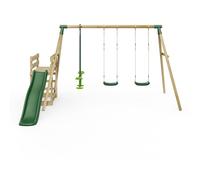 Rebo Wooden Swing Set Plus Deck & Slide - Neptune Green