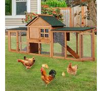 OutdoorVibe 82in Wooden Rabbit Hutch, Outdoor Chicken Coop, Bunny Hutch Guinea Pig Pet House Bunny Cage with Double Side Runs, Weatherproof Roof, Removable Tray, Ramps for Small Animals