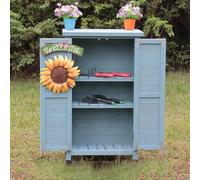 OutdoorWoodenStorageShedwithDoubleDoors23.2 x13.4 x39.4 AdjustableShelvesGardenStorageCabinetAvailablein3Colors(Blue)&StylishSolutionforYourOutdoorNeeds