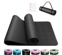 OUTDOUSE Yoga Mat with Alignment Lines,TPE 6mm Sports Exercise Mat,Non-Slip,for Gymnastics,Pilates,Home, Travel,Gymnastics Mat with Storage Straps,Yoga Mats for Women and Men,183x61x0.6cm