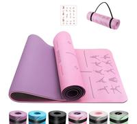 OUTDOUSE Yoga Mat with Alignment Lines,TPE 6mm Sports Exercise Mat,Non-Slip,for Gymnastics,Pilates,Home, Travel,Gymnastics Mat with Storage Straps,Yoga Mats for Women and Men,183x61x0.7cm