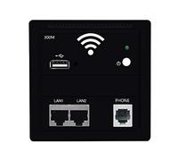 OUTENGDA 300Mbps Wireless Wall AP USB WiFi Router in Wall AP RJ45 WiFi Access Point with USB Charging Phone RJ11 On-Off Button [One Free Socket Box Included] (802.3AF Standard POE, black)