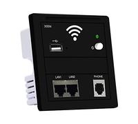 OUTENGDA 300Mbps Wireless Wall AP USB WiFi Router in Wall AP RJ45 WiFi Access Point with USB Charging Phone RJ11 On-Off Button [One Free Socket Box Included] (AC 100~240V, black)