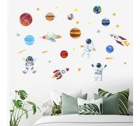Outer 6 Sheets Space Astronaut Wall Stickers Space Planets Decal Solar System Decals Galaxy Astronaut Rocket Alien Wall Mural for Boys Kids Classroom Nursery Bedroom Home Decoration