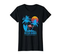 Outer Banks Carolina Vacation Vintage Sunset Value Graphic T-Shirt, Women, Black, L