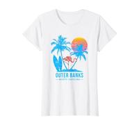 Outer Banks Carolina Vacation Vintage Sunset Value Graphic T-Shirt, Women, White, M