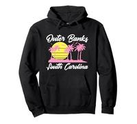 Outer Banks South Carolina Vintage Sunset Palm Trees Dark Pullover Hoodie