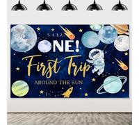 Outer Space 1st Birthday Party Decorations First Trip Around The Sun Backdrop for Boys Girls Birthday Party