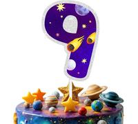 Outer Space 9th Birthday Cake Topper - Number 9 Rocket and Star Cake Decor - Blast Off Themed Party Galaxy and Planet Themed Party Baby Shower Decorations for Boys Girls Smash Celebration (9th)