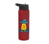 Outer Space Aliens Spaceship Alien Cat Lover Spacecraft UFO Stainless Steel Insulated Water Bottle