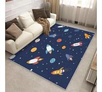 Outer Space Area Rugs for Living Room, Kids Cartoon Rocket Rugs for Bedroom 100x150 cm, Non Slip Soft Low Pile Washable Carpet, Home Decor QAZ86