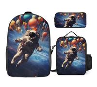Outer Space Astronaut 3 Pieces Set Laptop Backpack Travel Daypack with Lunch Box Pencil Case for Men Women