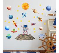 Outer Space Astronaut Wall Sticker Decals Rocket Planets Astronaut Wall Stickers Spaceship Robot Alien Art Decals Peel and Stick Removable for Kids Nursery Bedroom Classroom Wall Decor