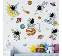 Outer Space Astronaut Wall Sticker Decals Rocket Planets Astronaut Wall Stickers Spaceship Robot Alien Art Decals Peel and Stick Removable for Kids Nursery Bedroom Classroom Wall Decor