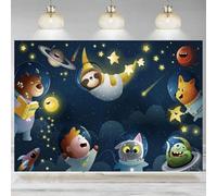 Outer Space Baby Shower Backdrop Cartoon Astronaut Universe Galaxy Stars Planet Background Photography Banner Birthday Party 210X150cm