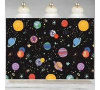Outer Space Backdrop Stars Planets Earth Moon Black Graffiti Photography Background Birthday Party Decorations Cake Table Bann 210X150cm