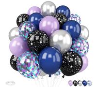 Outer Space Balloons,30Pcs 12inch Galaxy Blue Purple Balloon Metallic Purper Silver Star Printed Balloon Space Theme Party Decorations for Kids Boys Birthday Party Decoration