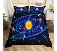 Outer Space Bedding Set King - Solar System Duvet Cover for Girls Boys Universe Themed Comforter, Blue Galaxy Bedding for Teens Kids Space Planet Bedspread With 2 Pillowcases