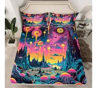 Outer Space Bedding Set Twin Size Mysterious Alien Planet Hippie Graffiti Bed Set for Teens Kids Sheet Boho Eye Neon Sky Galaxy Trippy Bed Cover(1 Fitted Sheet+1 Pillow Case)