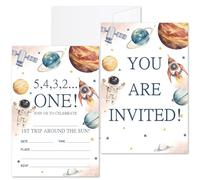 Outer Space Birthday Invites Cards For Boys Girls, 1st Trip Around the Sun Birthday Party Invitations For Kids, 20 Birthday Invitation Cards With Envelopes, Space Birthday Party Decorations - One