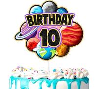 Outer Space Cake Topper Kids Planet Theme 10th Birthday Happy Solar System, Planets, Satellite Decorations, Boys and Girls Birthday Party, Cosmic Space Party, Baby Shower Astronau (10th)