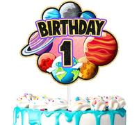 Outer Space Cake Topper Kids Planet Theme 1st Birthday Happy Solar System, Planets, Satellite Decorations, Boys and Girls Birthday Party, Cosmic Space Party, Baby Shower Astronau (1st)