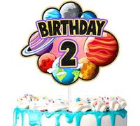 Outer Space Cake Topper Kids Planet Theme 2nd Birthday Happy Solar System, Planets, Satellite Decorations, Boys and Girls Birthday Party, Cosmic Space Party, Baby Shower Astronau (2nd)