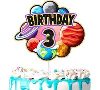 Outer Space Cake Topper Kids Planet Theme 3rd Birthday Happy Solar System, Planets, Satellite Decorations, Boys and Girls Birthday Party, Cosmic Space Party, Baby Shower Astronau (3rd)