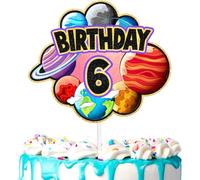 Outer Space Cake Topper Kids Planet Theme 6th Birthday Happy Solar System, Planets, Satellite Decorations, Boys and Girls Birthday Party, Cosmic Space Party, Baby Shower Astronau (6th)