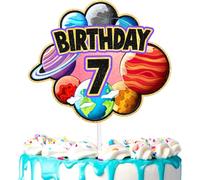 Outer Space Cake Topper Kids Planet Theme 7th Birthday Happy Solar System, Planets, Satellite Decorations, Boys and Girls Birthday Party, Cosmic Space Party, Baby Shower Astronau (7th)