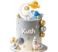 Outer Space Cake Toppers Astronaut Rocket Stars Cake Decorations for Two The Moon First Trip Around the Sun Birthday Baby Shower