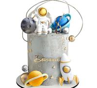 Outer Space Cake Toppers Astronaut Rocket Stars Cake Decorations for Two The Moon First Trip Around the Sun Birthday Baby Shower