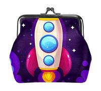 Outer Space Cartoon Rocket Coin Purses Wallets Vintage Pouch Bags for Gift