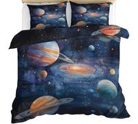 Outer Space Duvet Cover Double 200X200cm Planets Bedding Set 3 Pieces with Zipper Closure Reversible Bedding Galaxy Quilt Cover with 2 Pillowcases