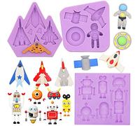 Outer Space Fondant Silicone Moulds Robot Spaceship Astronaut Spacecraft 3-Count Sugarcraft Cake Decorating, Cupcake Topper, Epoxy Resin, Polymer Clay